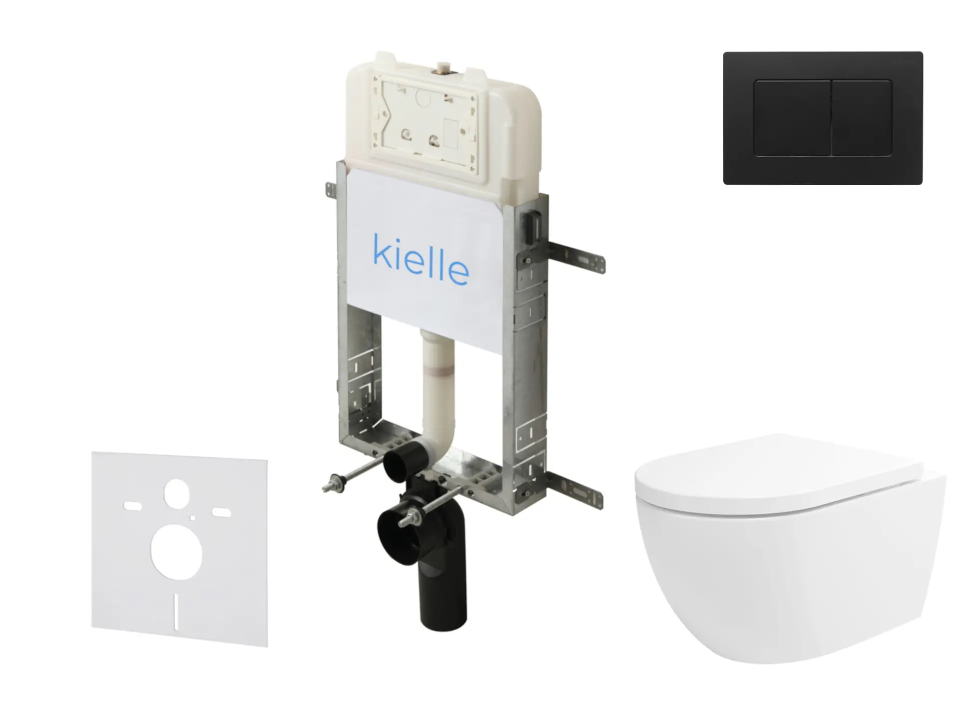 kielle Genesis New - komplekts priekšsienas uzstādīšanai, WC Oudee, Vortex Rimless+, Softclose sēdeklis un vadības plate Gemini New III, matēti melns 30528SZ27