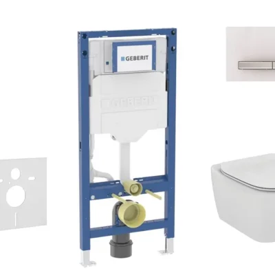 Geberit Duofix - komplekts ar priekšsienas elementu, Tesi WC ar sēdekli un Sigma50 vadības plati, Alpu balts SANI11CD3123