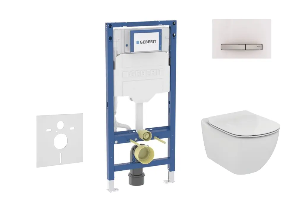 Geberit Duofix - komplekts ar priekšsienas elementu, Tesi WC ar sēdekli un Sigma50 vadības plati, Alpu balts SANI11CD3123