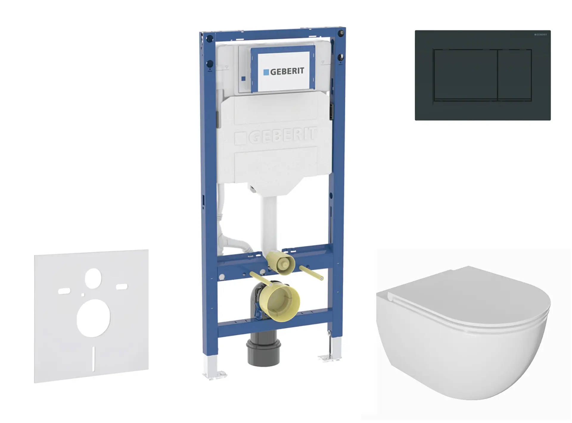 Geberit Duofix - komplekts priekšsienas elements, WC Oudee ar Softclose sēdekli un Sigma20 vadības plati, melns spīdīgs/melns matēts SANI11CA5130B
