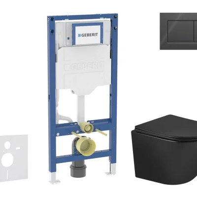 Geberit Duofix - komplekts ar priekšsienas elementu, WC Oudee ar Softclose sēdekli un Sigma20 vadības plati, melns spīdīgs/melns matēts SANI11CA5505