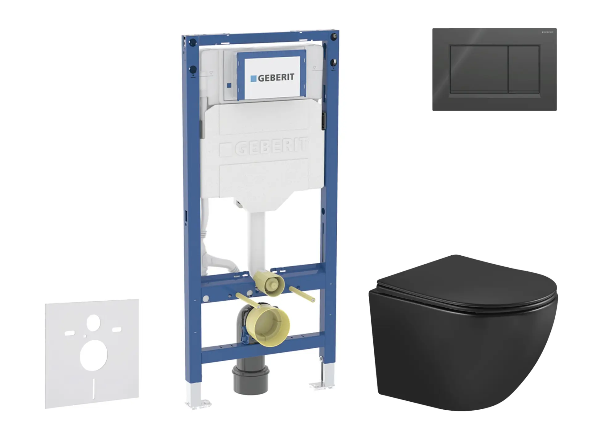 Geberit Duofix - komplekts ar priekšsienas elementu, WC Oudee ar Softclose sēdekli un Sigma20 vadības plati, melns spīdīgs/melns matēts SANI11CA5505