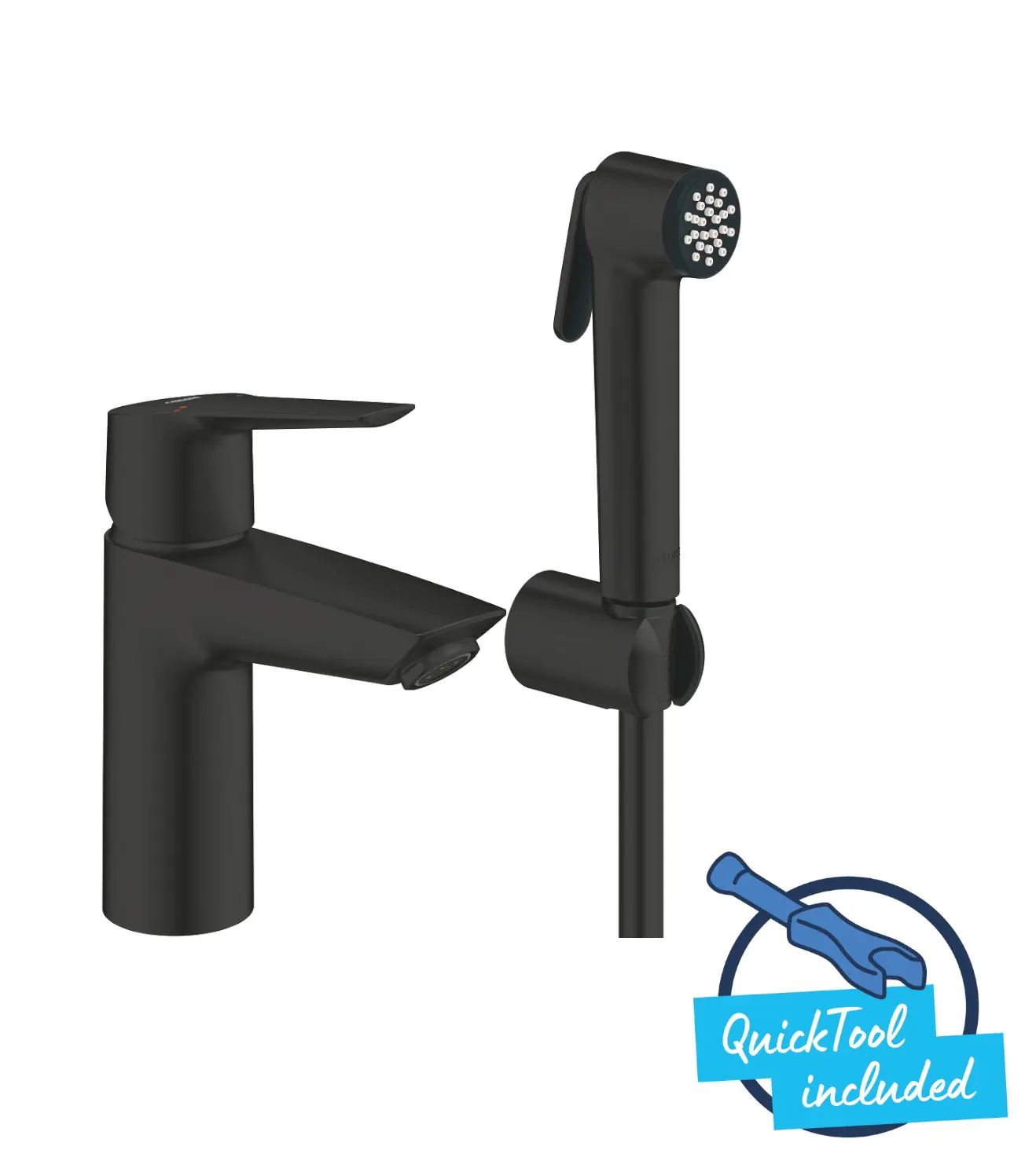 Grohe QuickFix Start - izlietnes maisītājs ar bidē dušu, melni matēts 231232433