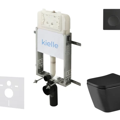 kielle Genesis New - komplekts priekšsienas montāžai, WC Arkas I, Vortex Rimless+, Softclose sēdeklis un vadības plate Gemini New I, matēti melns 30528SZ94