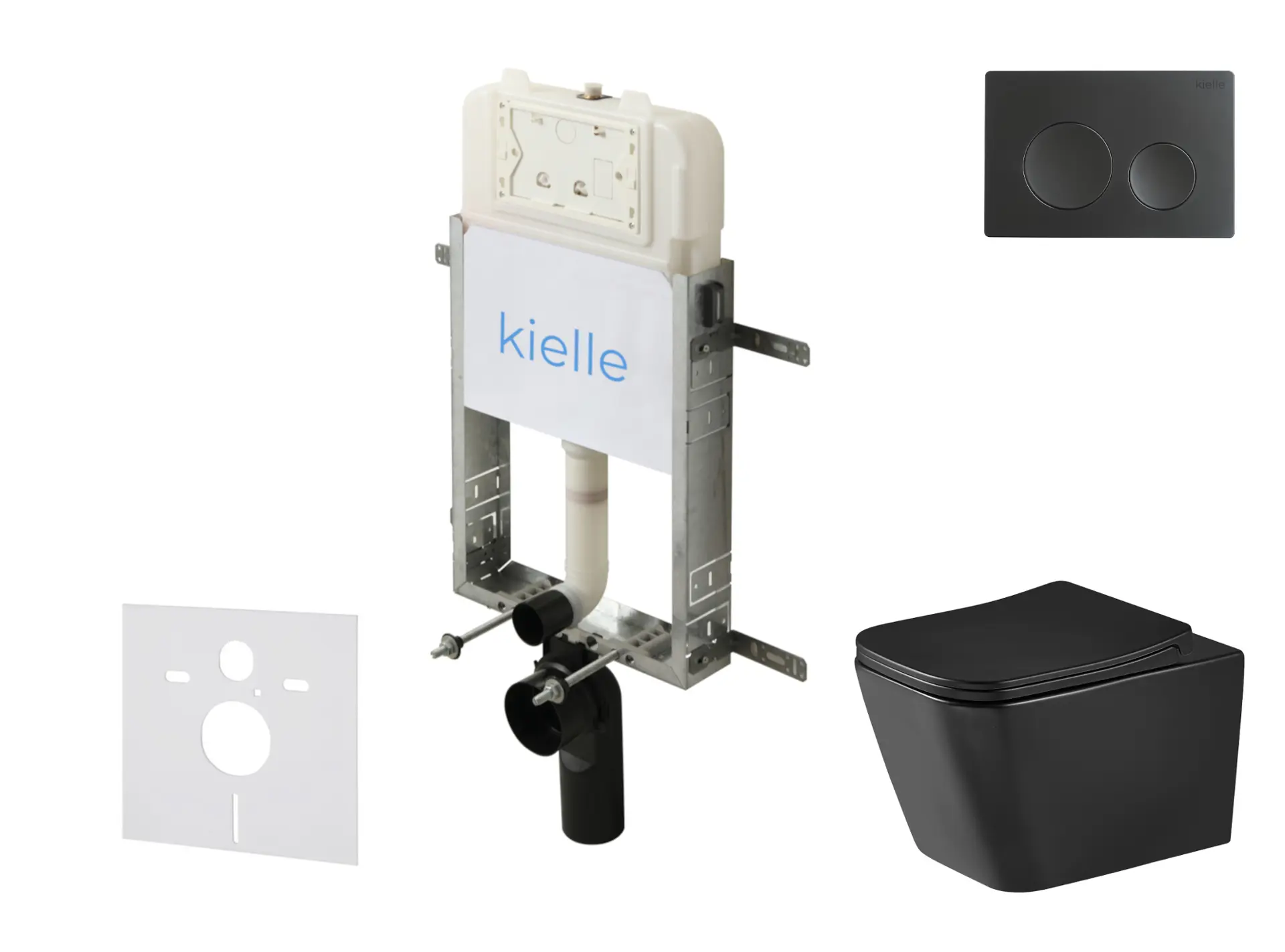 kielle Genesis New - komplekts priekšsienas montāžai, WC Arkas I, Vortex Rimless+, Softclose sēdeklis un vadības plate Gemini New I, matēti melns 30528SZ94