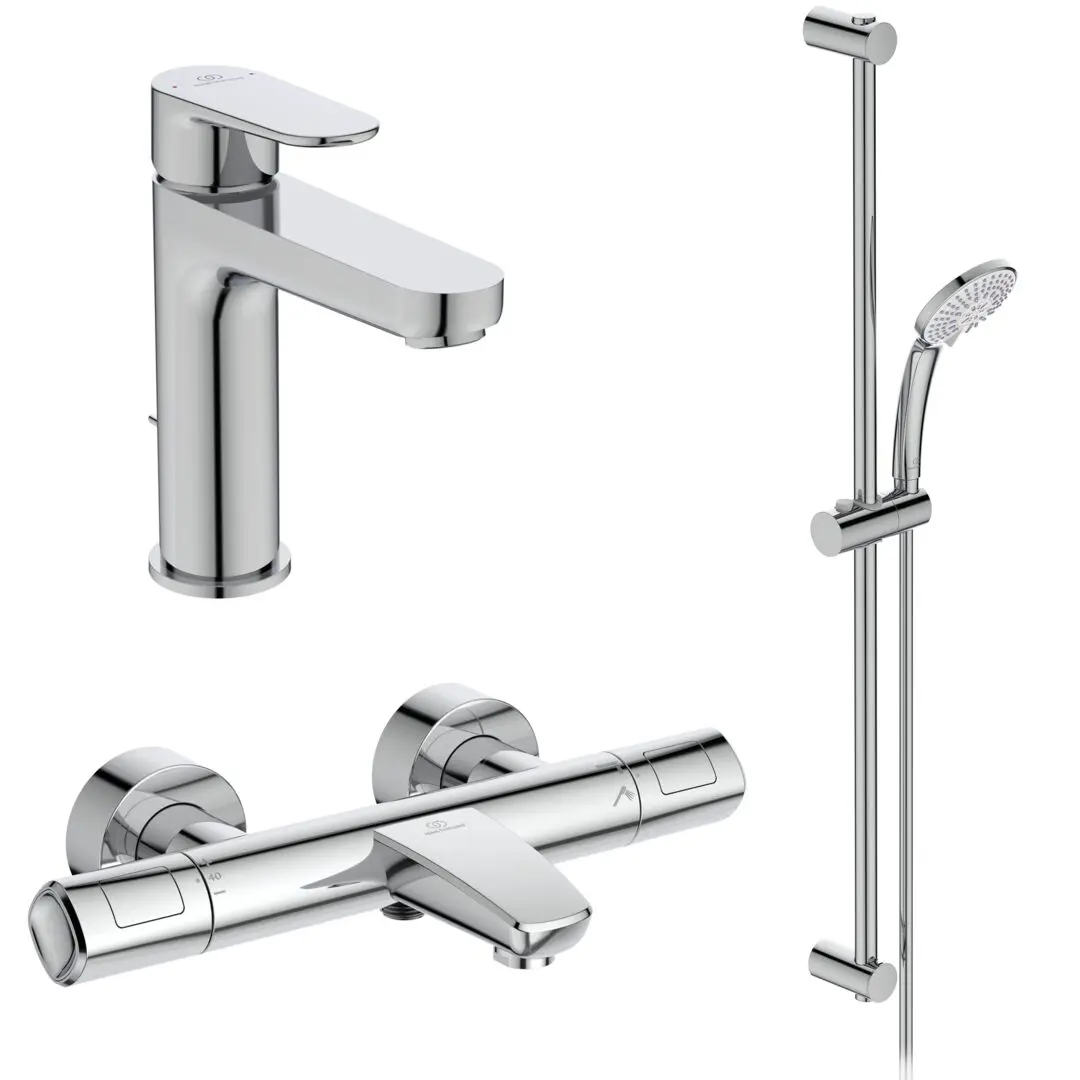Ideal Standard CeraTherm - dušas komplekts ar termostatu un izlietnes maisītāju, 3 strūklas režīmi, hroms BC985AA