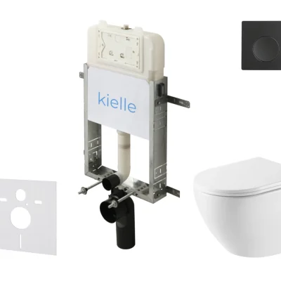 kielle Genesis New - komplekts priekšsienas uzstādīšanai, WC Oudee, Vortex Rimless+, SoftClose sēdeklis un vadības plate Gemini New I, matēti melns 30528SZ57