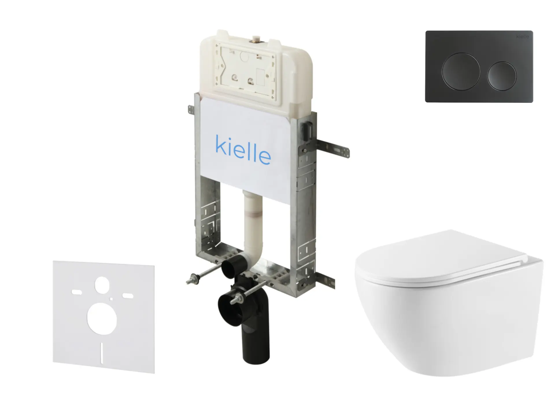 kielle Genesis New - komplekts priekšsienas uzstādīšanai, WC Oudee, Vortex Rimless+, SoftClose sēdeklis un vadības plate Gemini New I, matēti melns 30528SZ57