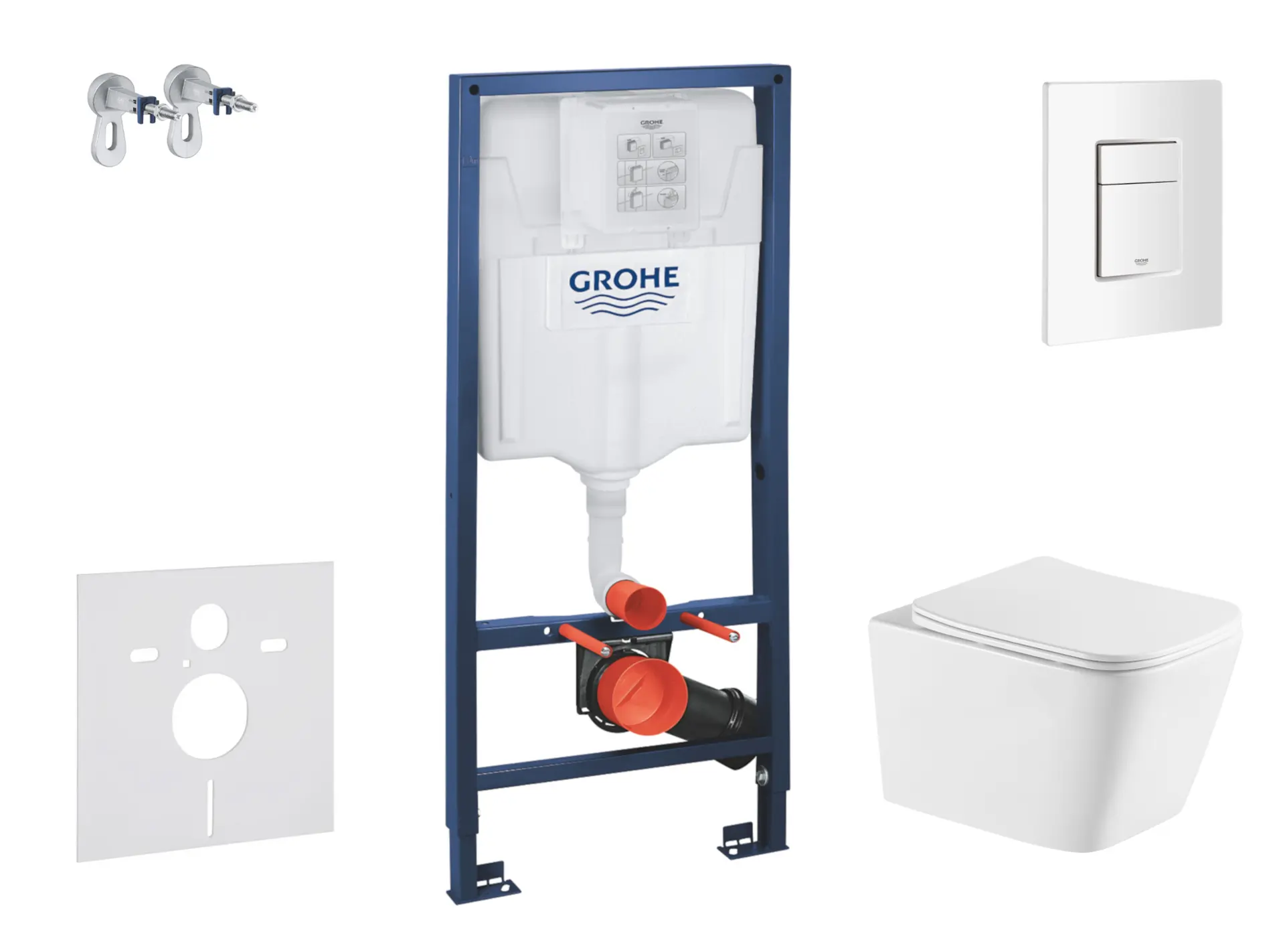 Grohe Rapid SL - komplekts priekšsienas elements, WC Arkas I ar Softclose sēdekli un Skate Cosmopolitan vadības plati, Alpu balts SANI11BA3115