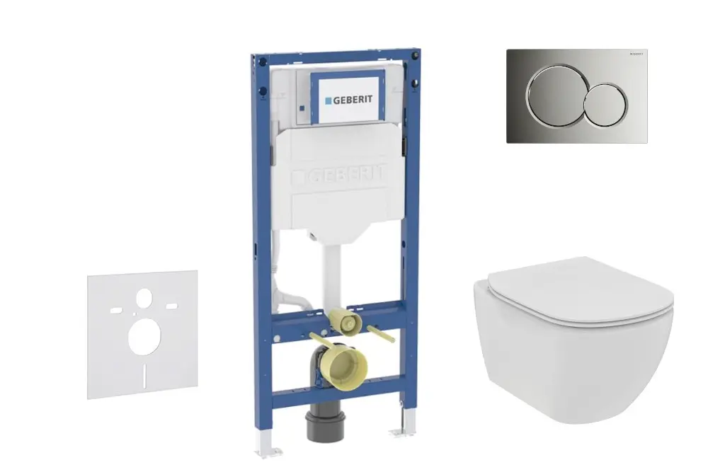 Geberit Duofix - komplekts: priekšsienas elements, Tesi WC ar Softclose sēdekli un Sigma01 vadības plati, spīdīgs hroms SANI11CD1109