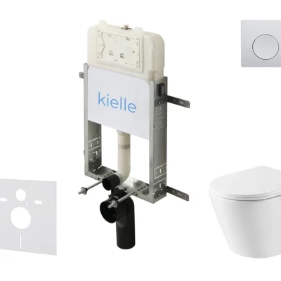 kielle Genesis New - komplekts priekšsienas montāžai, WC Nefia, Vortex Rimless+, Softclose sēdeklis un vadības plate Gemini New I, augsti spīdīgs hroms 30528SZ47