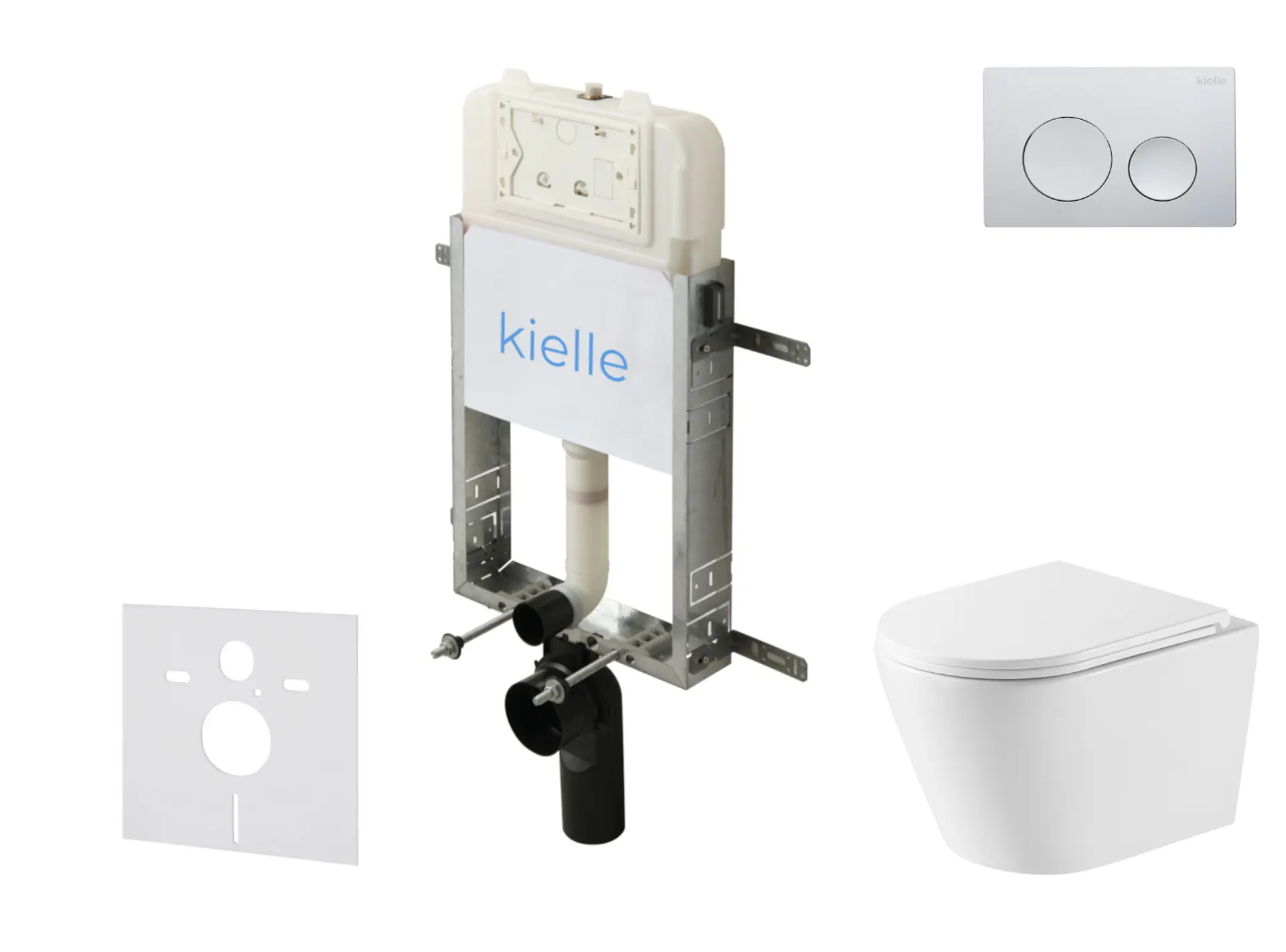 kielle Genesis New - komplekts priekšsienas montāžai, WC Nefia, Vortex Rimless+, Softclose sēdeklis un vadības plate Gemini New I, augsti spīdīgs hroms 30528SZ47