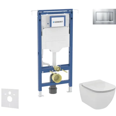 Geberit Duofix - komplekts ar priekšsienas elementu, Ideal Standard Tesi WC un sēdekli, Sigma20 pogas, Aquablade, SoftClose, hroms matēts/hroms SANI11CD2112