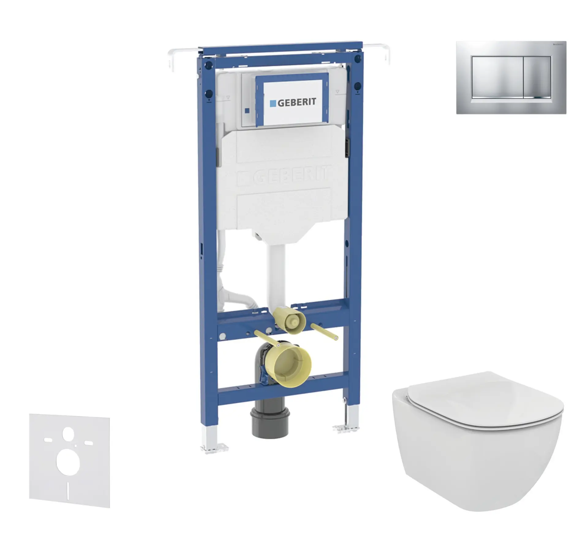Geberit Duofix - komplekts ar priekšsienas elementu, Ideal Standard Tesi WC un sēdekli, Sigma20 pogas, Aquablade, SoftClose, hroms matēts/hroms SANI11CD2112