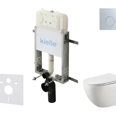 kielle Genesis New - komplekts priekšsienas uzstādīšanai, WC Gaia, Rimless, Softclose sēdeklis un vadības plate Gemini New II, augsti spīdīgs hroms 30528SZ14