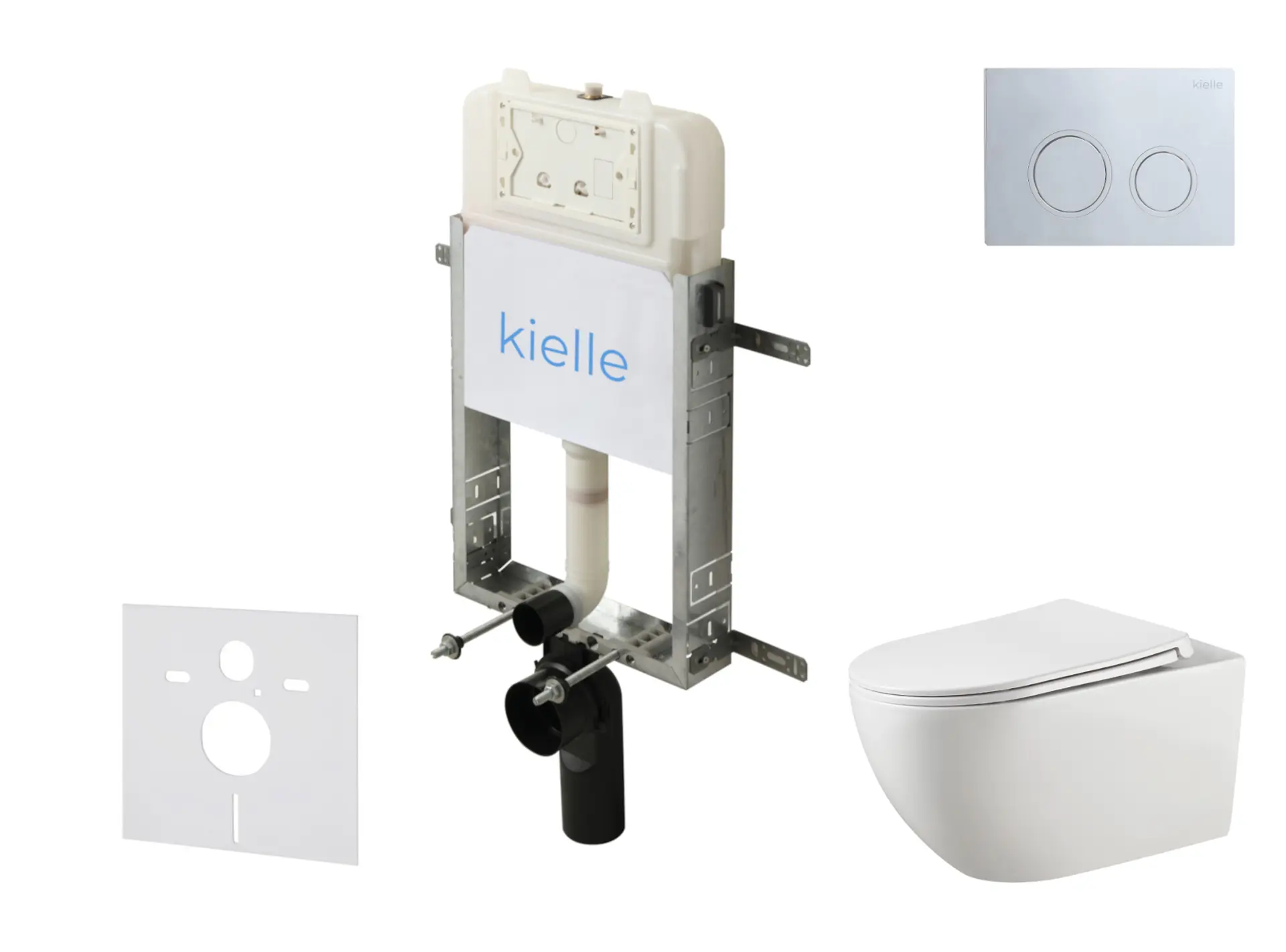 kielle Genesis New - komplekts priekšsienas uzstādīšanai, WC Gaia, Rimless, Softclose sēdeklis un vadības plate Gemini New II, augsti spīdīgs hroms 30528SZ14