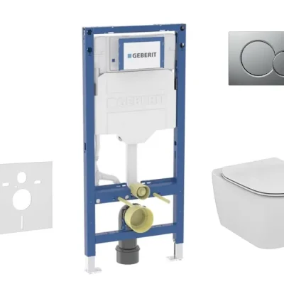 Geberit Duofix - komplekts: priekšsienas elements, Tesi WC ar Softclose sēdekli un Sigma01 vadības plati, matēts hroms SANI11CD2134