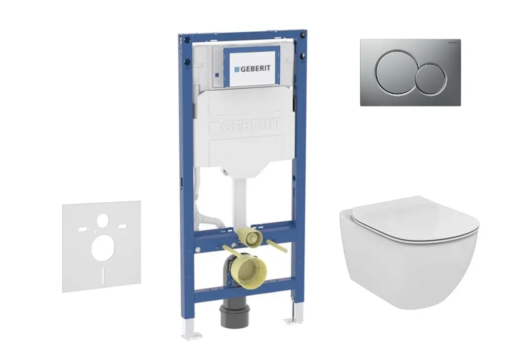 Geberit Duofix - komplekts: priekšsienas elements, Tesi WC ar Softclose sēdekli un Sigma01 vadības plati, matēts hroms SANI11CD2134