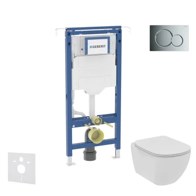 Geberit Duofix - komplekts, priekšsienas elements, Ideal Standard Tesi WC un sēdeklis, Sigma01 poga, Rimless, SoftClose, spīdīgs hroms SANI11CD1102