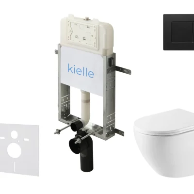 kielle Genesis New - komplekts priekšsienas montāžai, WC Oudee, Vortex Rimless+, Softclose sēdeklis un vadības plate Gemini New III, matēti melns 30528SZ63