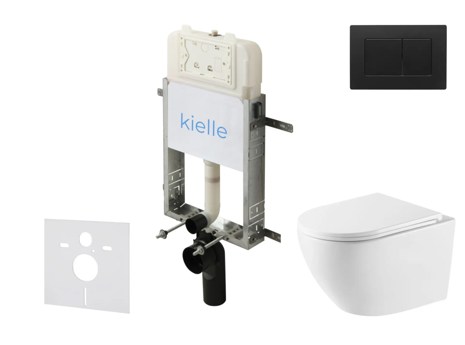 kielle Genesis New - komplekts priekšsienas montāžai, WC Oudee, Vortex Rimless+, Softclose sēdeklis un vadības plate Gemini New III, matēti melns 30528SZ63
