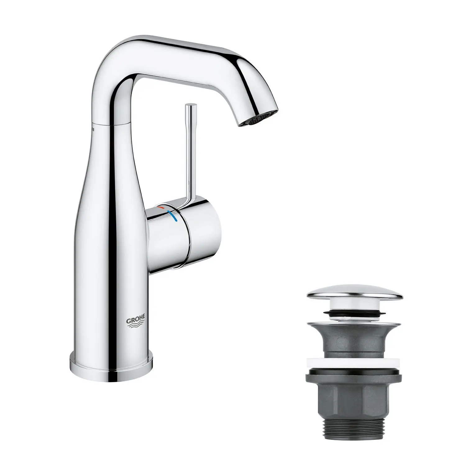 Grohe Essence - izlietnes vienas sviras maisītājs ar noteces komplektu, hromēts 23798001