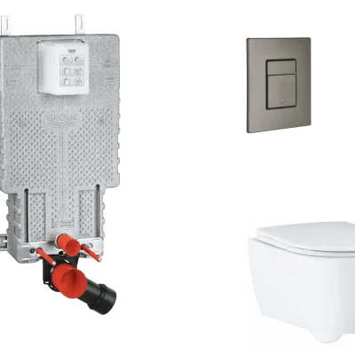 Grohe Uniset - zemapmetuma elementu komplekts, WC ar Softclose sēdekli un Skate Cosmopolitan vadības plati, Hard Graphite birstēts SANI15BB5111