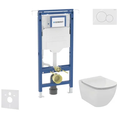Geberit Duofix - komplekts ar priekšsienas elementu, Ideal Standard Tesi WC un sēdekli, Sigma01 pogas, alpu balts SANI11CD3125
