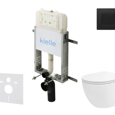 kielle Genesis New - komplekts priekšsienas uzstādīšanai, WC Oudee, Vortex Rimless+, Softclose sēdeklis un vadības plate Gemini New III, matēti melns 30528SZ36