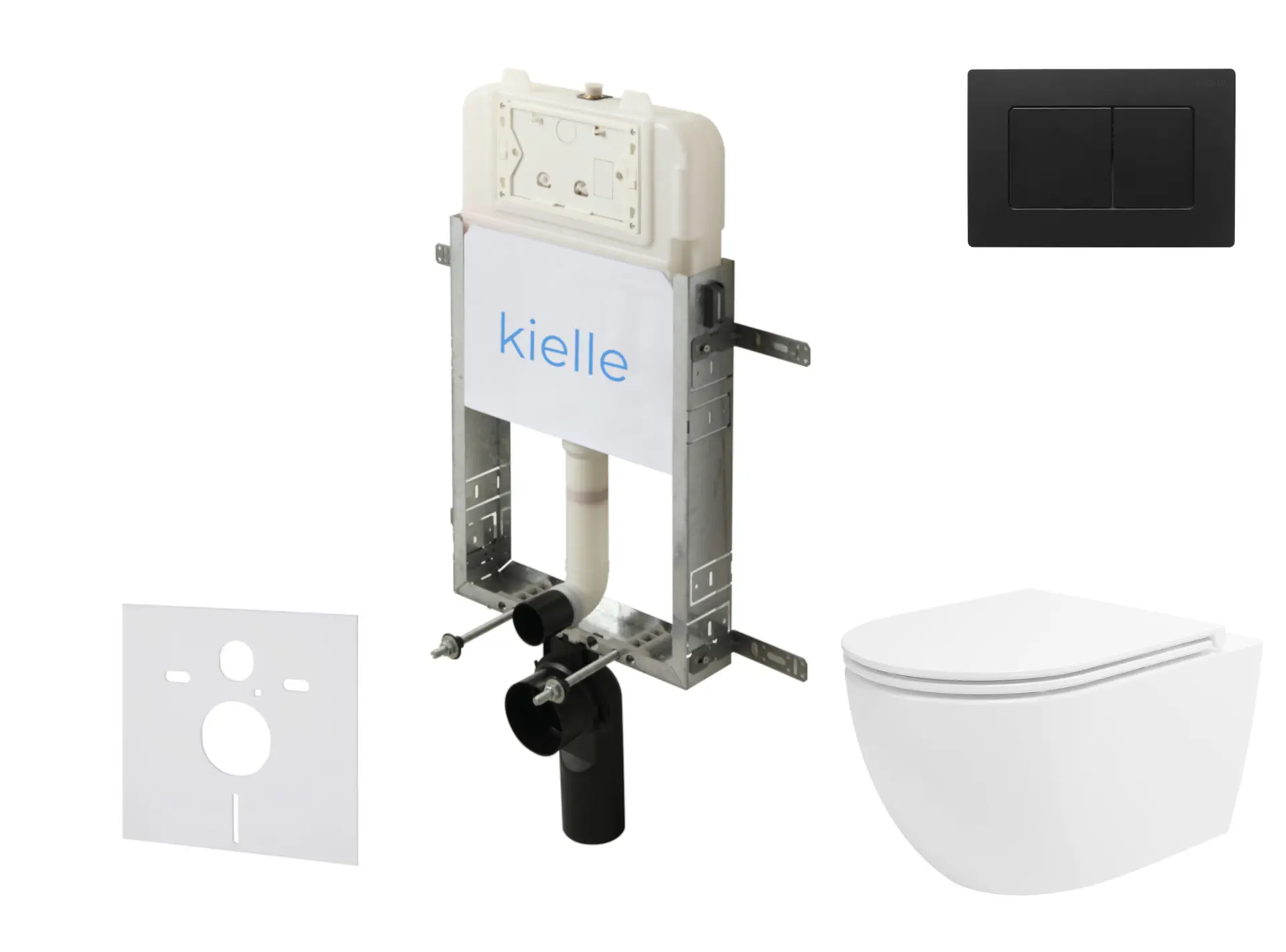 kielle Genesis New - komplekts priekšsienas uzstādīšanai, WC Oudee, Vortex Rimless+, Softclose sēdeklis un vadības plate Gemini New III, matēti melns 30528SZ36