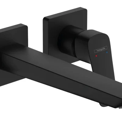 Hansgrohe Logis - zemapmetuma izlietnes maisītājs, ar noteces komplektu, 2 caurumu montāža, EcoSmart, matēti melns 71256670