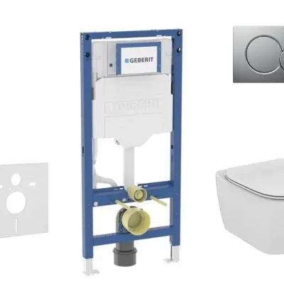 Geberit Duofix - komplekts: priekšsienas elements, Tesi WC ar sēdekli un Sigma01 vadības plati, matēts hroms SANI11CD2118
