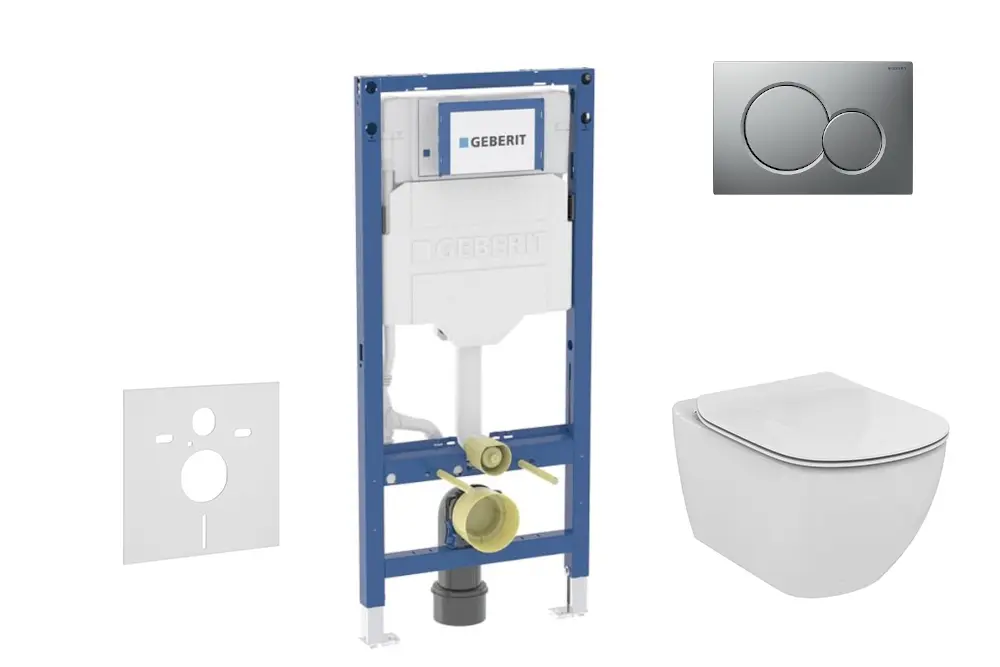 Geberit Duofix - komplekts: priekšsienas elements, Tesi WC ar sēdekli un Sigma01 vadības plati, matēts hroms SANI11CD2118