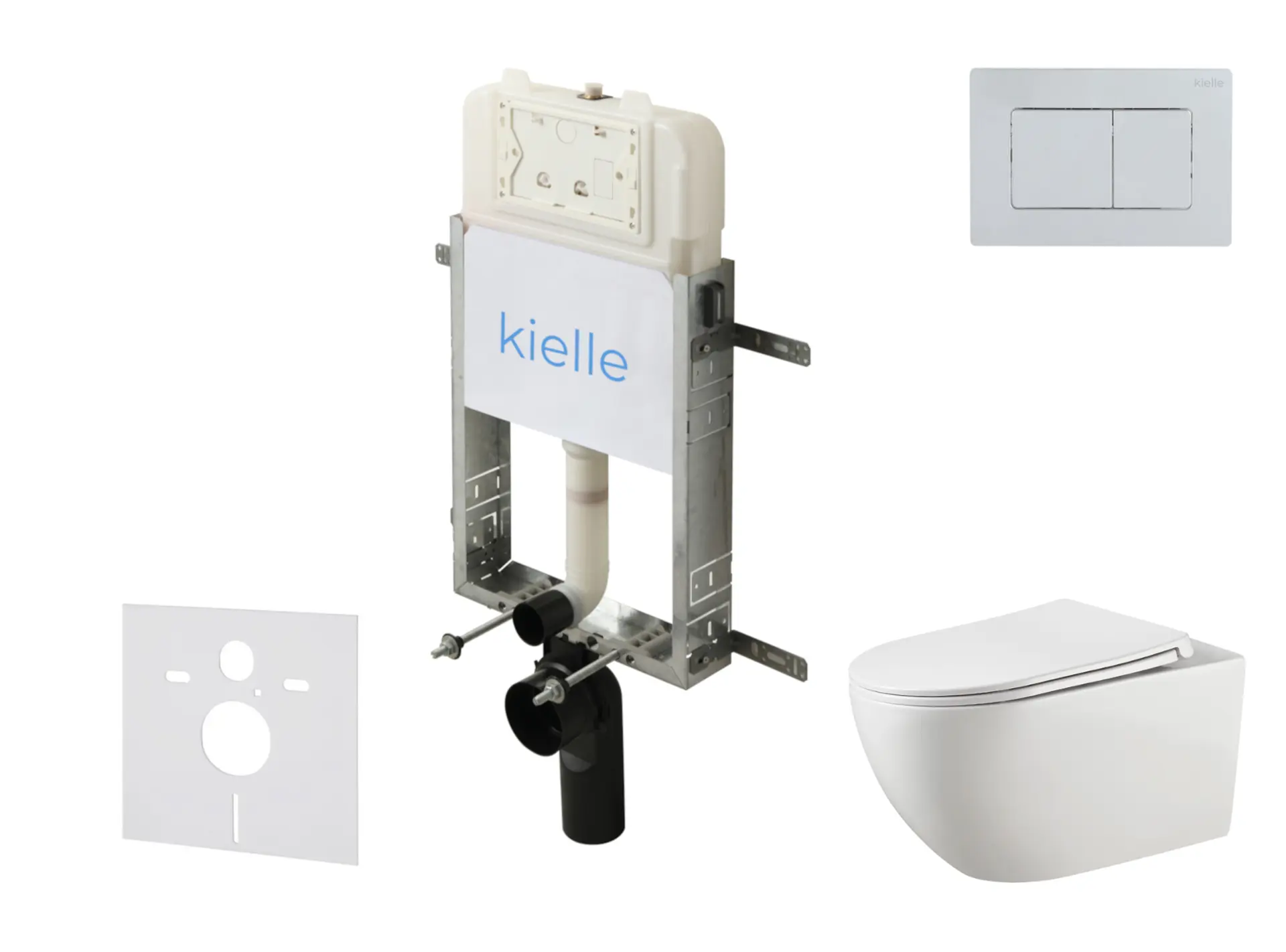 kielle Genesis New - komplekts priekšsienas montāžai, WC Gaia, Rimless, Softclose sēdeklis un vadības plate Gemini New III, augsti spīdīgs hroms 30528SZ17