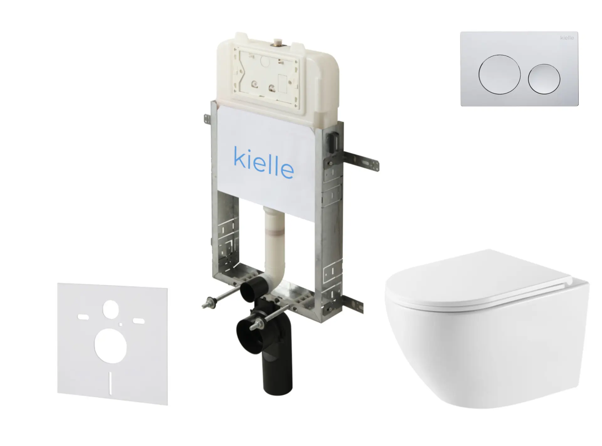 kielle Genesis New - komplekts priekšsienas uzstādīšanai, WC Oudee, Vortex Rimless+, Softclose sēdeklis un vadības plate Gemini New I, augsti spīdīgs hroms 30528SZ56