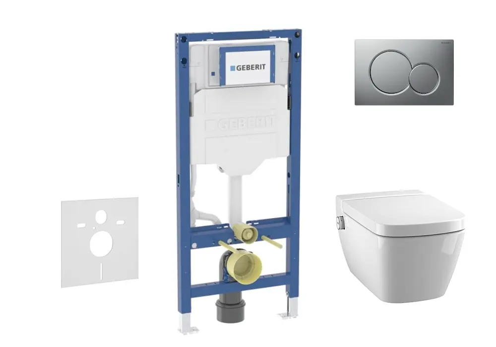 Geberit Duofix - komplekts ar priekšsienas elementu, TECEone WC ar Softclose sēdekli un Sigma01 vadības plati, hroms matēts SANI11CT2102