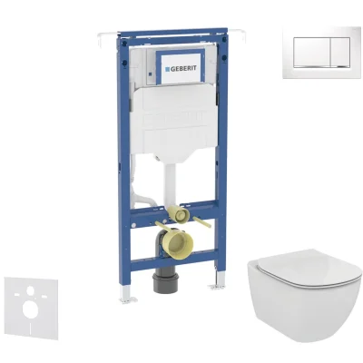 Geberit Duofix - komplekts priekšsienas elements, Ideal Standard Tesi WC un sēdeklis, Sigma20 poga, Aquablade, SoftClose, balts/spīdīgs hroms SANI11CD3138