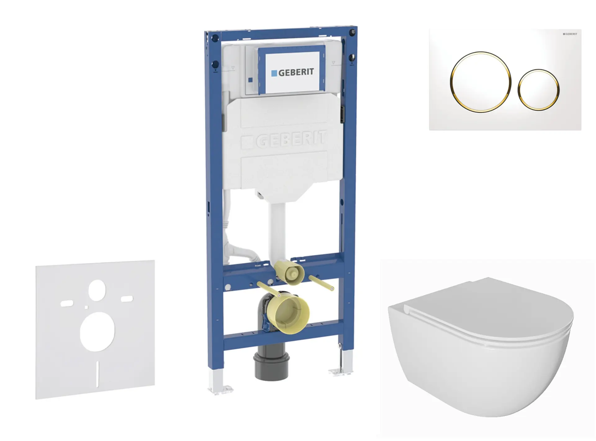 Geberit Duofix - komplekts priekšsienas elements, WC Oudee ar SoftClose sēdekli un Sigma20 vadības plati, balts/zelts SANI11CA3133B