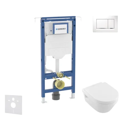 Geberit Duofix - priekšsienas montāžas komplekts, Villeroy Boch WC un sēdeklis, Sigma20 poga, DirectFlush, SoftClose, CeramicPlus, balts/hroms SANI11CK3105