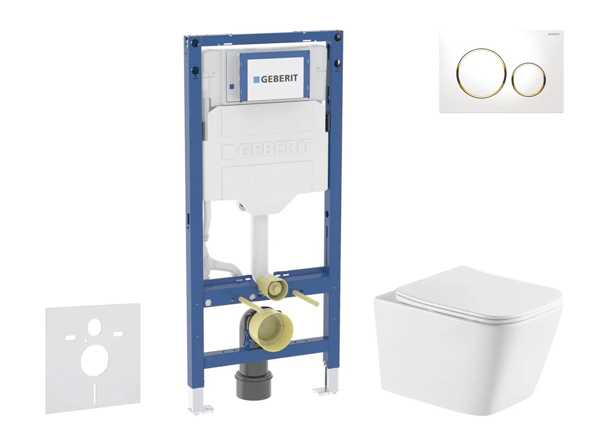 Geberit Duofix - komplekts priekšsienas elements, WC Arkas I ar Softclose sēdekli un Sigma20 vadības plati, balts/zelts SANI11CA31143