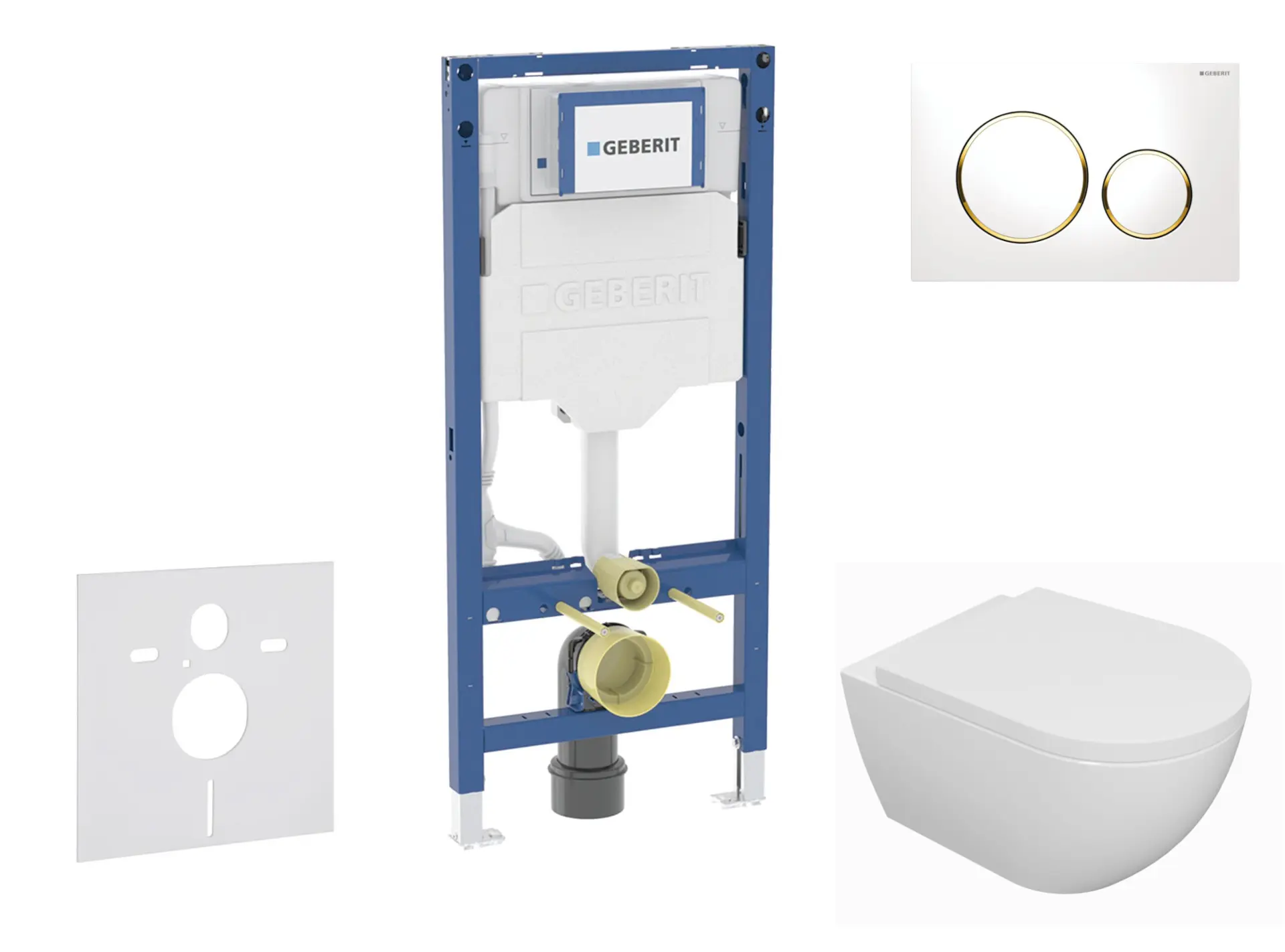 Geberit Duofix - komplekts priekšsienas elements, WC Oudee ar Softclose sēdekli un Sigma20 vadības plati, balts/zelta pārklājums SANI11CA3125B