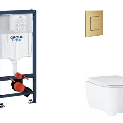 Grohe Rapid SL - komplekts ar zemapmetuma elementu, WC ar SoftClose sēdekli un Skate Cosmopolitan vadības plati, Cool Sunrise birstēts SANI11BB4136