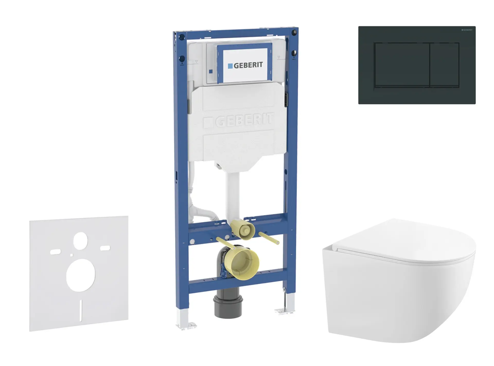 Geberit Duofix - komplekts ar priekšsienas elementu, kompaktā WC Gaia ar SoftClose sēdekli un Sigma20 vadības plati, melns spīdīgs/melns matēts SANI11CA5120B