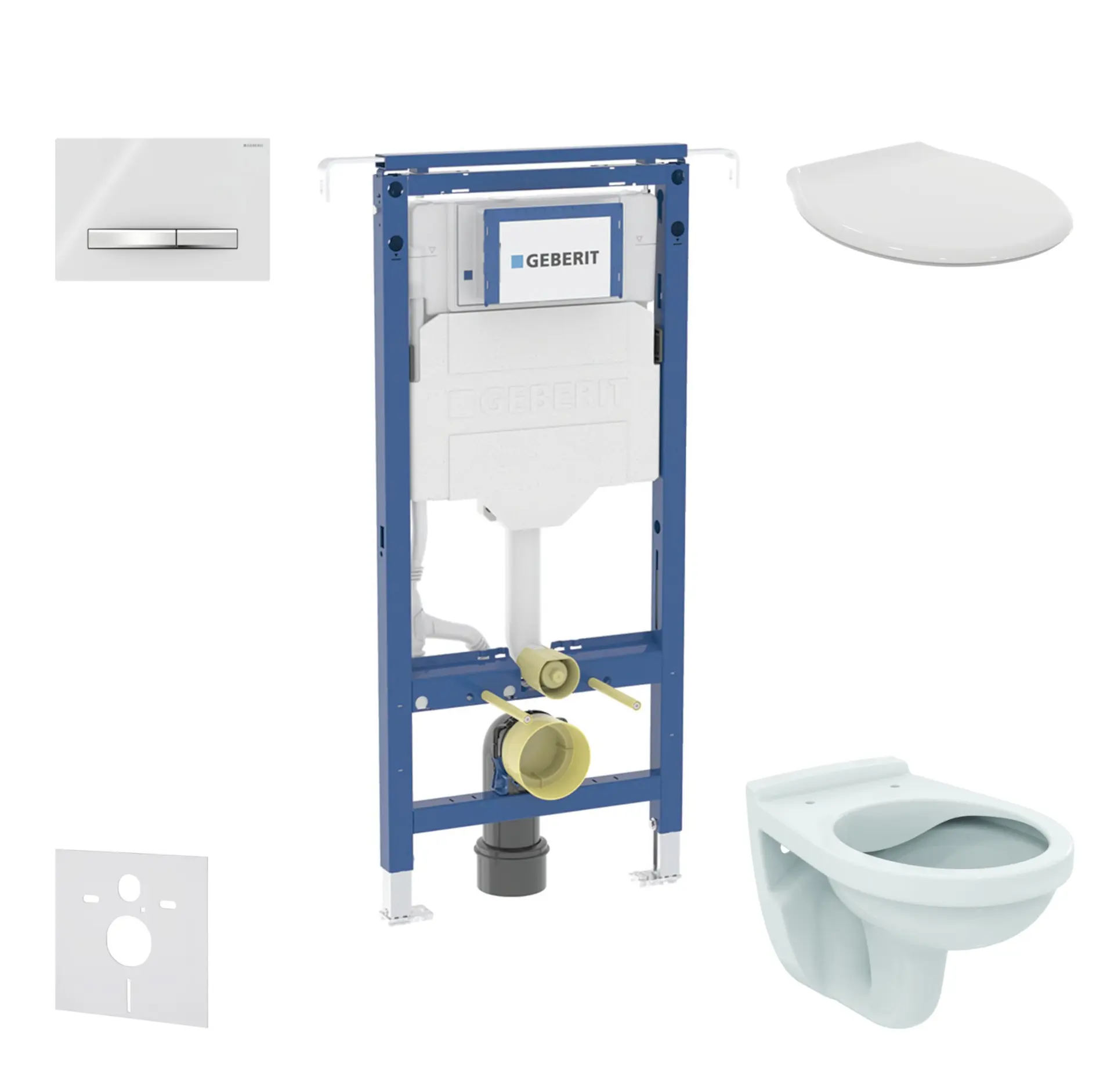 Geberit Duofix - komplekts ar priekšsienas elementu, Alpha-WC ar sēdekli un Sigma50 vadības plāksni, Alpu balts SANI11CD3105