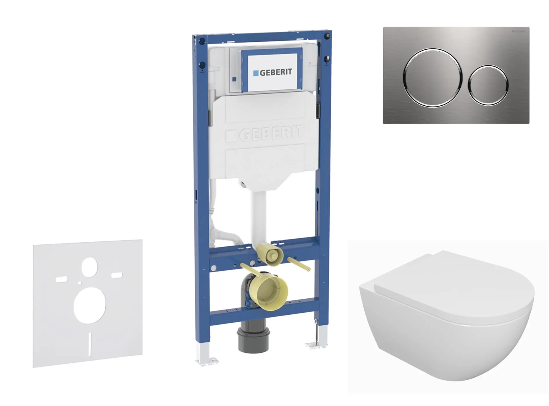 Geberit Duofix - komplekts priekšsienas elements, WC Oudee ar Softclose sēdekli un Sigma20 vadības plati, nerūsējošais tērauds SANI11CA6100B
