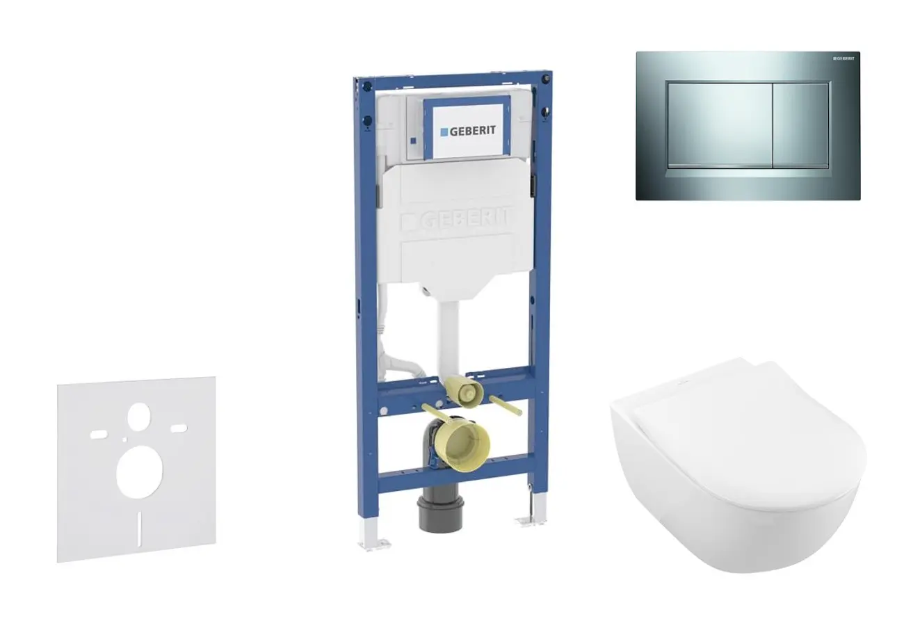 Geberit Duofix - komplekts priekšsienas montāžas elements, Subway 2.0-WC ar Softclose sēdekli un Sigma20 vadības plati, spīdīgs hroms/matēts hroms SANI11CK1113