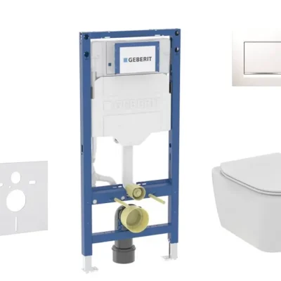 Geberit Duofix - komplekts ar priekšsienas elementu, Tesi-WC ar Softclose sēdekli un Sigma20 vadības plati, balts/hroms SANI11CD3112