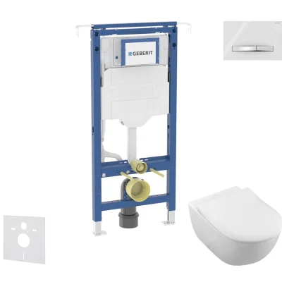 Geberit Duofix - komplekts ar priekšsienas elementu, Villeroy Boch WC un sēdekli, Sigma50 pogām, DirectFlush, SoftClose, CeramicPlus, alpu balts SANI11CK3117
