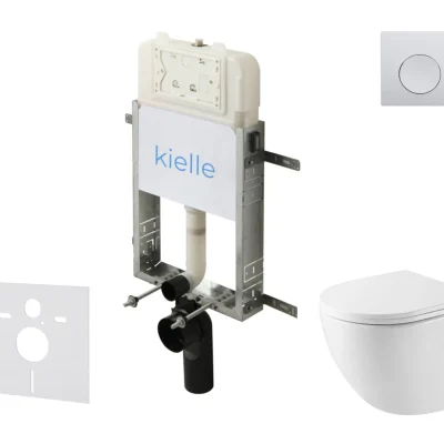 kielle Genesis New - komplekts priekšsienas montāžai, kompaktais WC Oudee, Vortex Rimless+, Softclose sēdeklis un vadības plate Gemini New I, spīdīgs hroms 30528SZ38