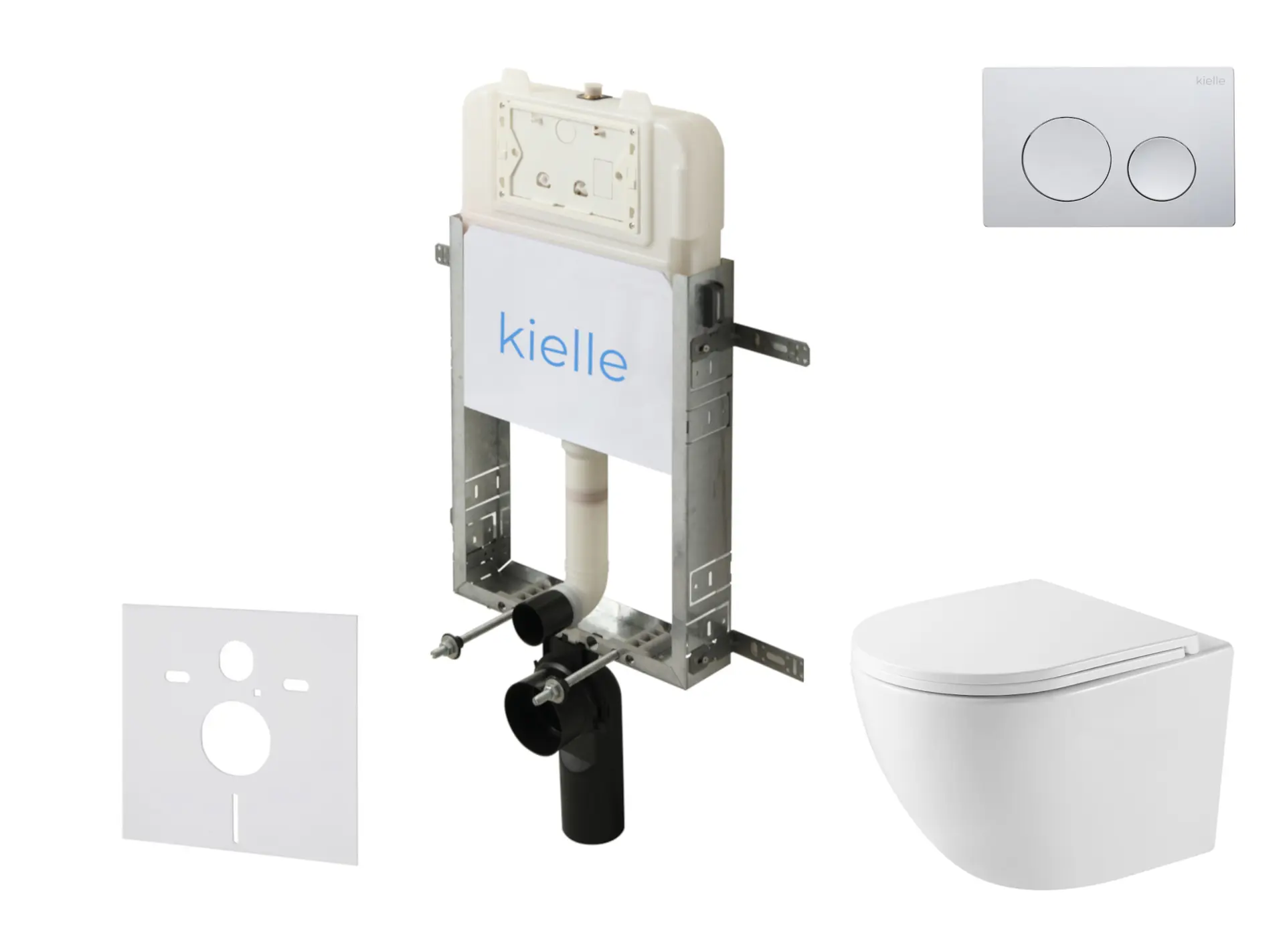 kielle Genesis New - komplekts priekšsienas montāžai, kompaktais WC Oudee, Vortex Rimless+, Softclose sēdeklis un vadības plate Gemini New I, spīdīgs hroms 30528SZ38